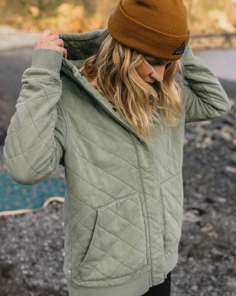Clementine Recycled Quilted Popper Up Hoodie